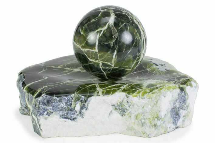 Polished Noble Serpentine Sphere with Base - Washington #372630